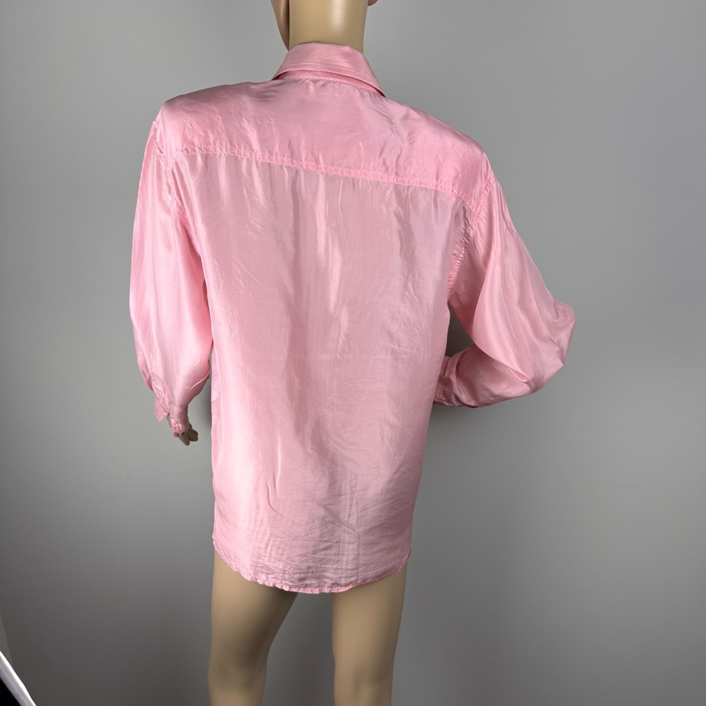 Vintage 100% Silk Blouse Button Down Light Pink Sz Medium 90's Shoulder Pads - Picture 14 of 15